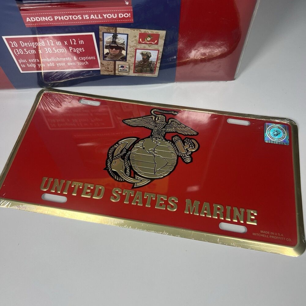 United States Marines Postbound Red Scrapbook Album 12x12 With License Plate - Picture 7 of 10